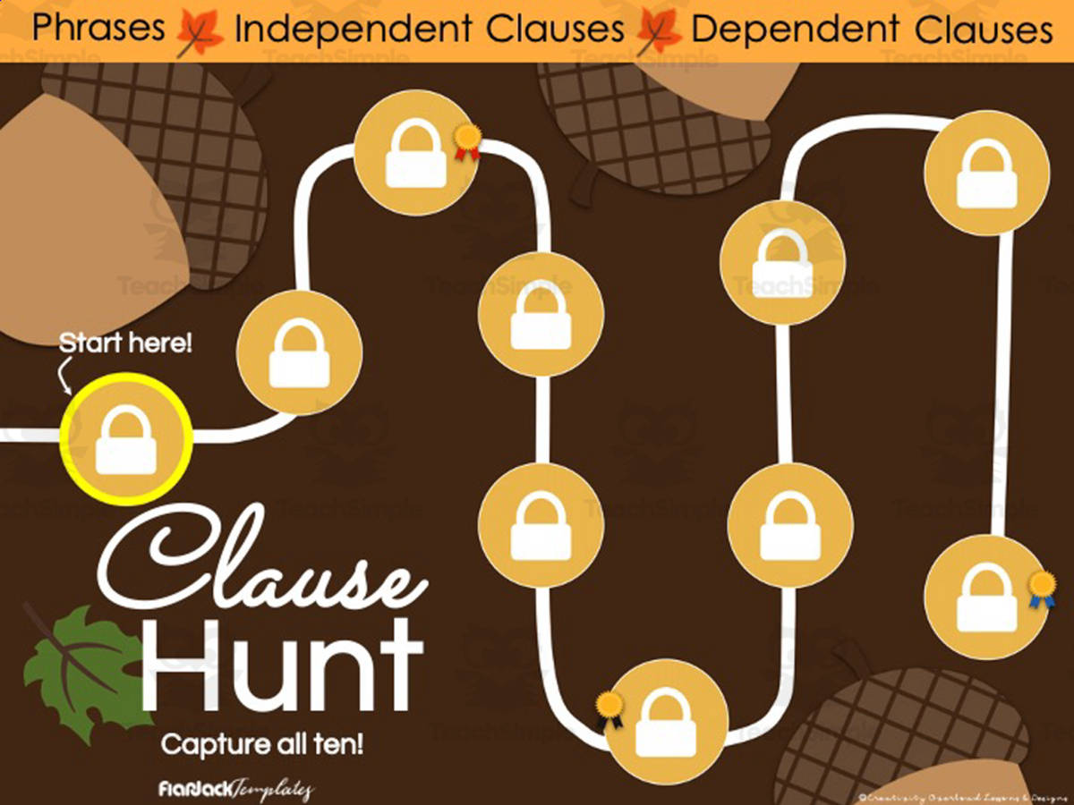 An educational teaching resource from Creativity Overload entitled Clause Hunt Digital Game downloadable at Teach Simple.