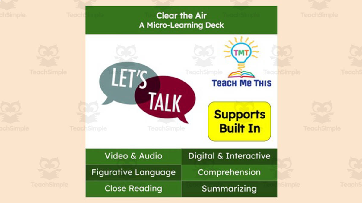 An educational teaching resource from Teach Me This entitled Clear the Air | Figurative Language Activity | Micro-Learning Deck downloadable at Teach Simple.