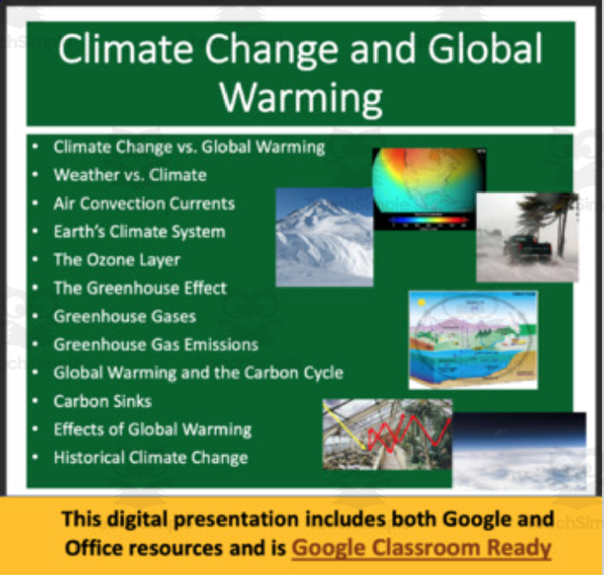 An educational teaching resource from Teach With Fergy entitled Climate Change and Global Warming Unit - Lessons, Assessments and Worksheets downloadable at Teach Simple.