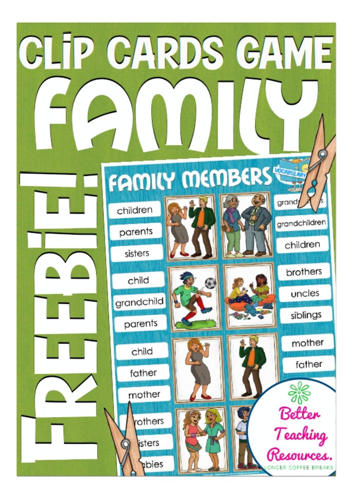 An educational teaching resource from Better Teaching Resources entitled Clip Cards about Family - Freebie! downloadable at Teach Simple.