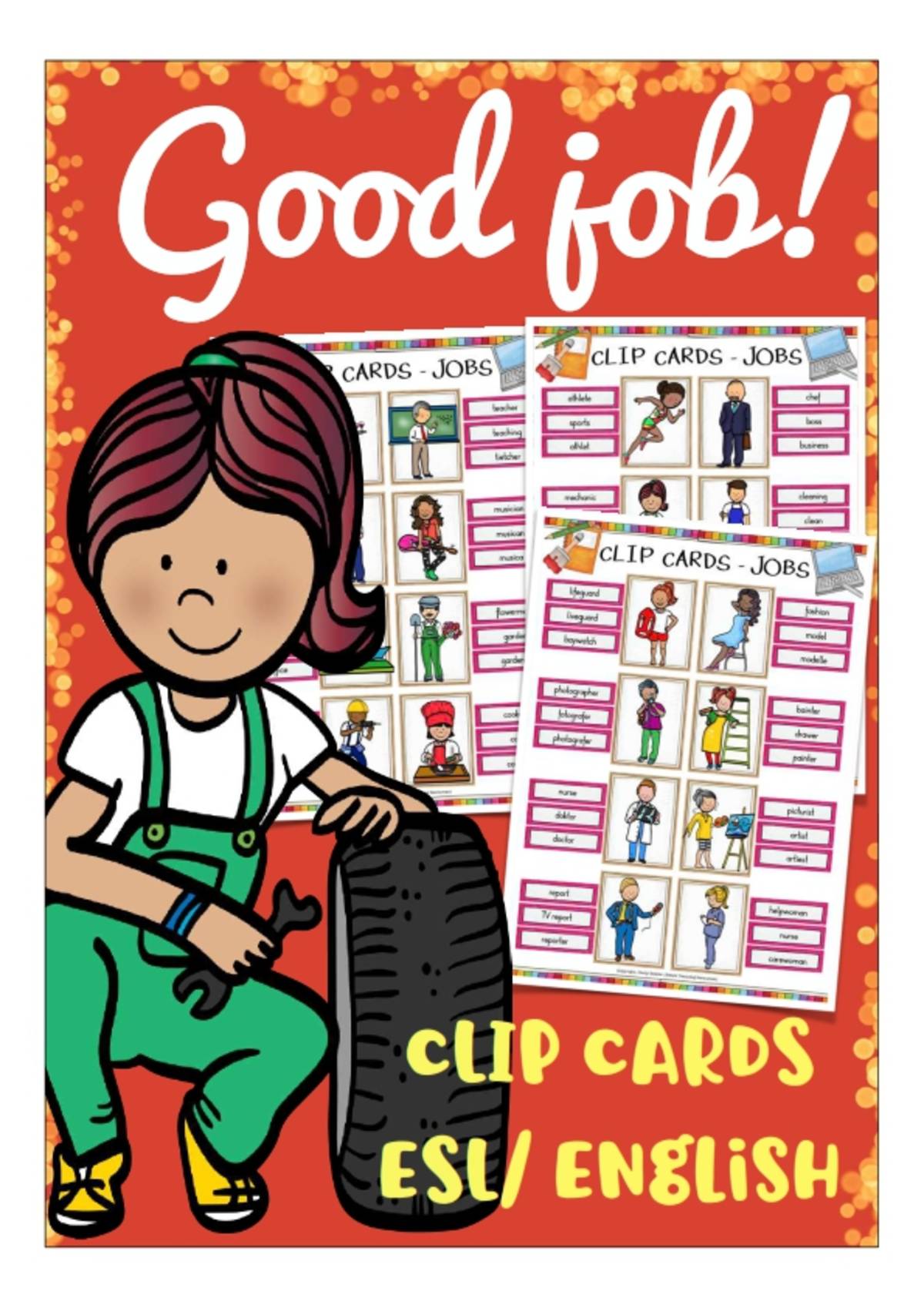 An educational teaching resource from Better Teaching Resources entitled Clip Cards: Jobs - Spelling & Vocabulary downloadable at Teach Simple.