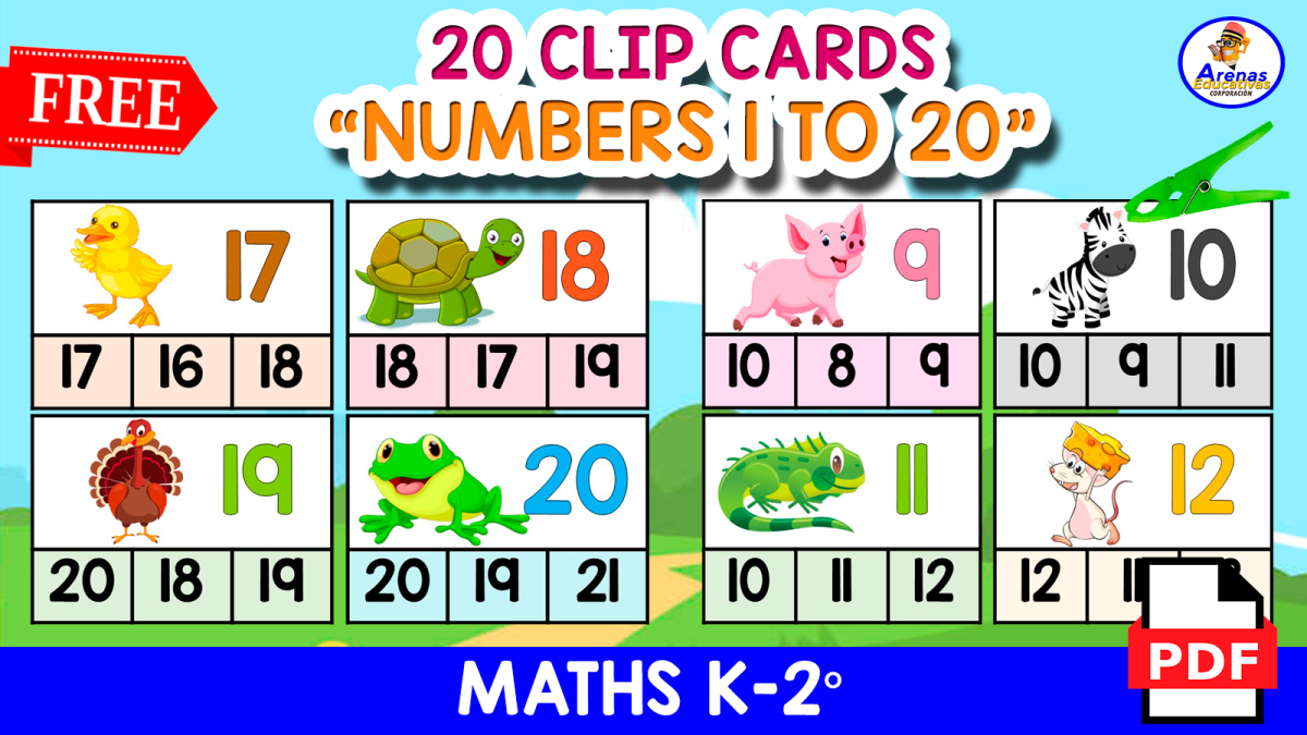 An educational teaching resource from EDITORIAL LAURA EDUCA entitled CLIP CARDS | Numbers 1 to 20 downloadable at Teach Simple.