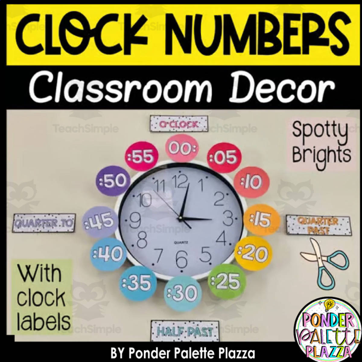An educational teaching resource from Ponder Palette Plazza entitled Clock Numbers - Classroom Decor downloadable at Teach Simple.