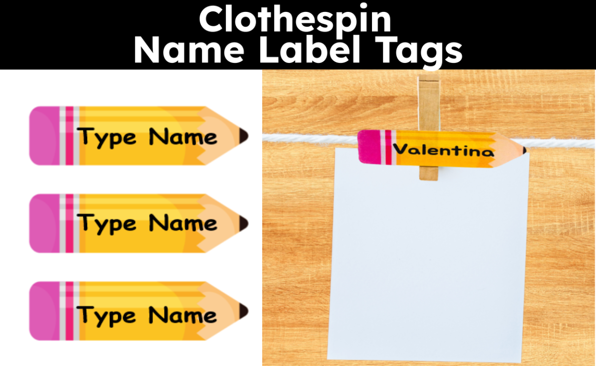 An educational teaching resource from CraftEdPrints entitled Clothespin Name Labels downloadable at Teach Simple.