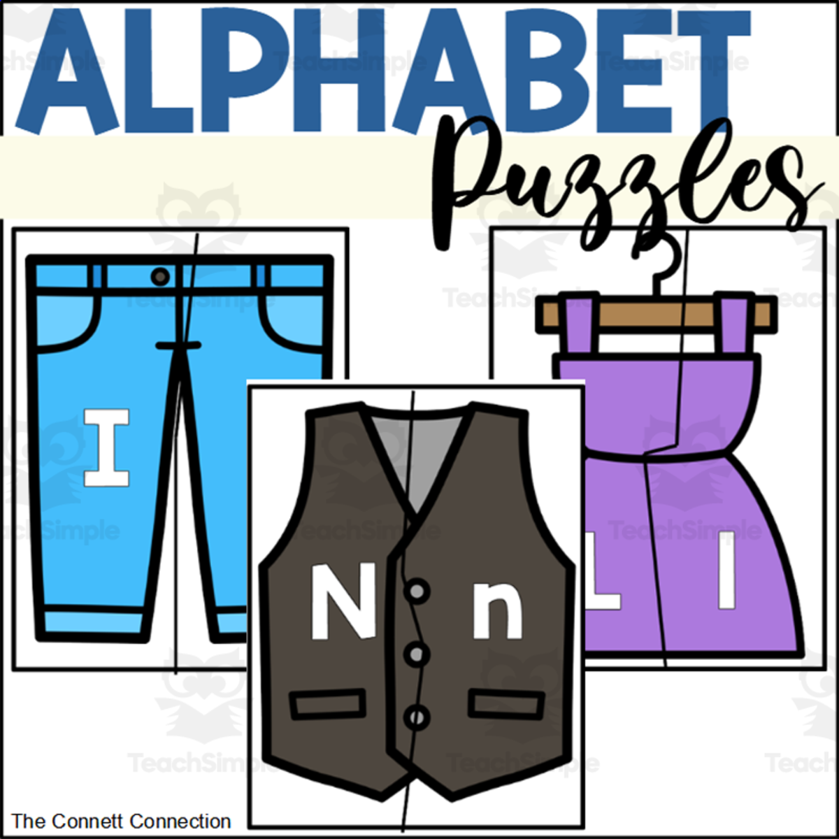 An educational teaching resource from The Connett Connection entitled Clothing Alphabet Puzzles downloadable at Teach Simple.