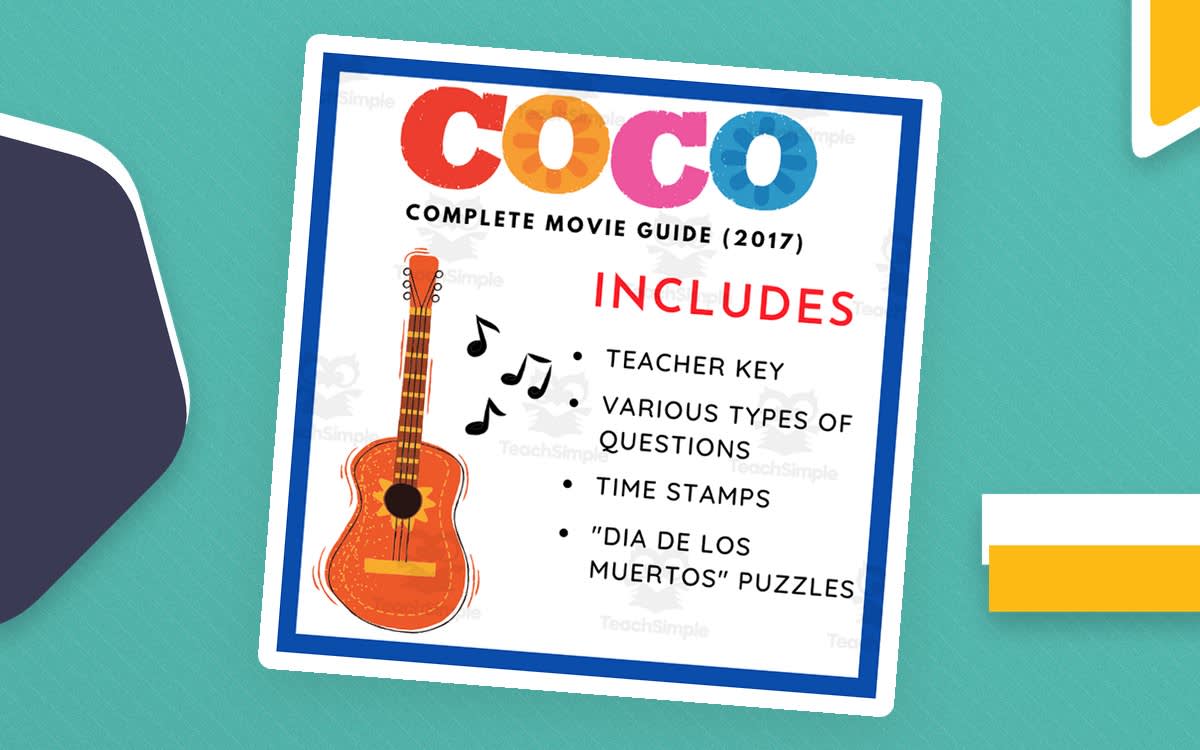 An educational teaching resource from EduPal Learning entitled Coco (2017): Movie Guide, Puzzles, and "Día de los Muertos" downloadable at Teach Simple.