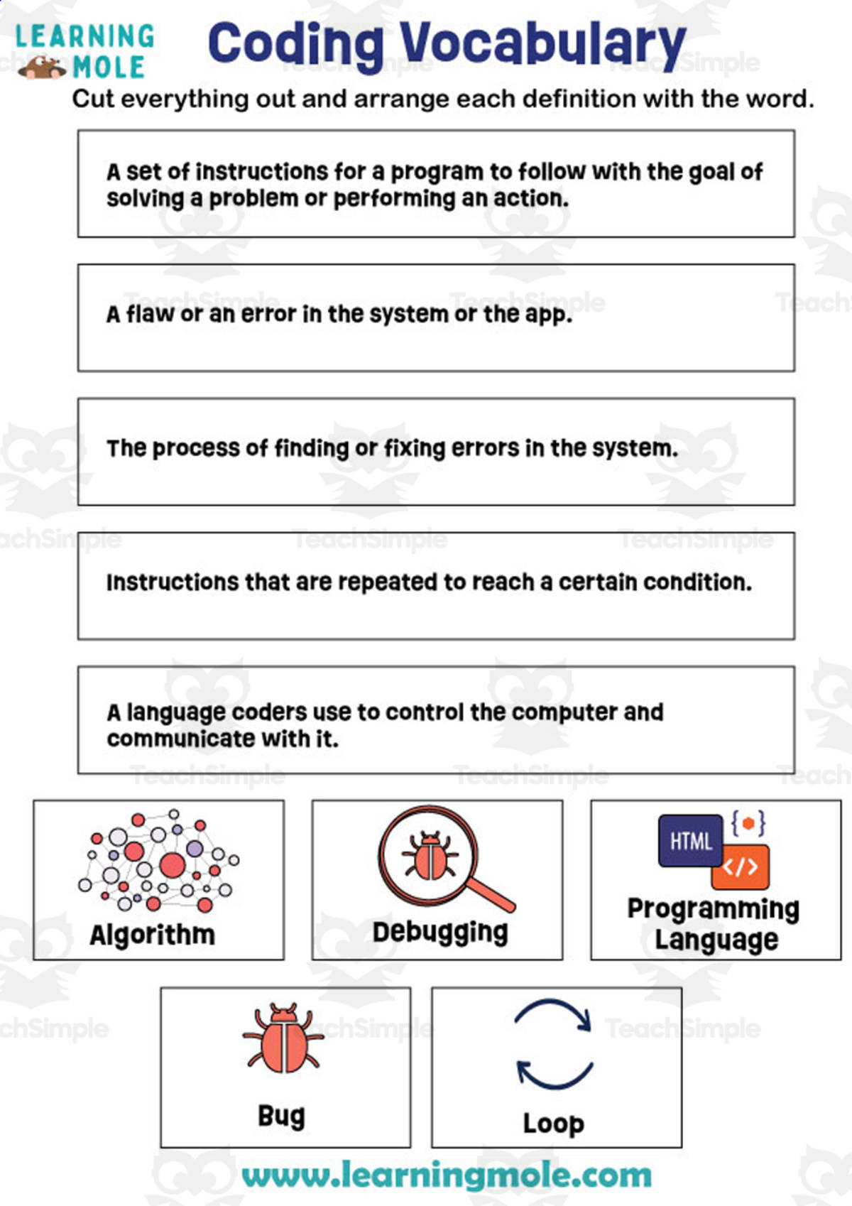 An educational teaching resource from Educational Voice entitled Coding Vocabulary Activity downloadable at Teach Simple.