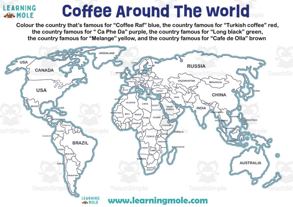 An educational teaching resource from Educational Voice entitled Coffee Around The World Activity downloadable at Teach Simple.