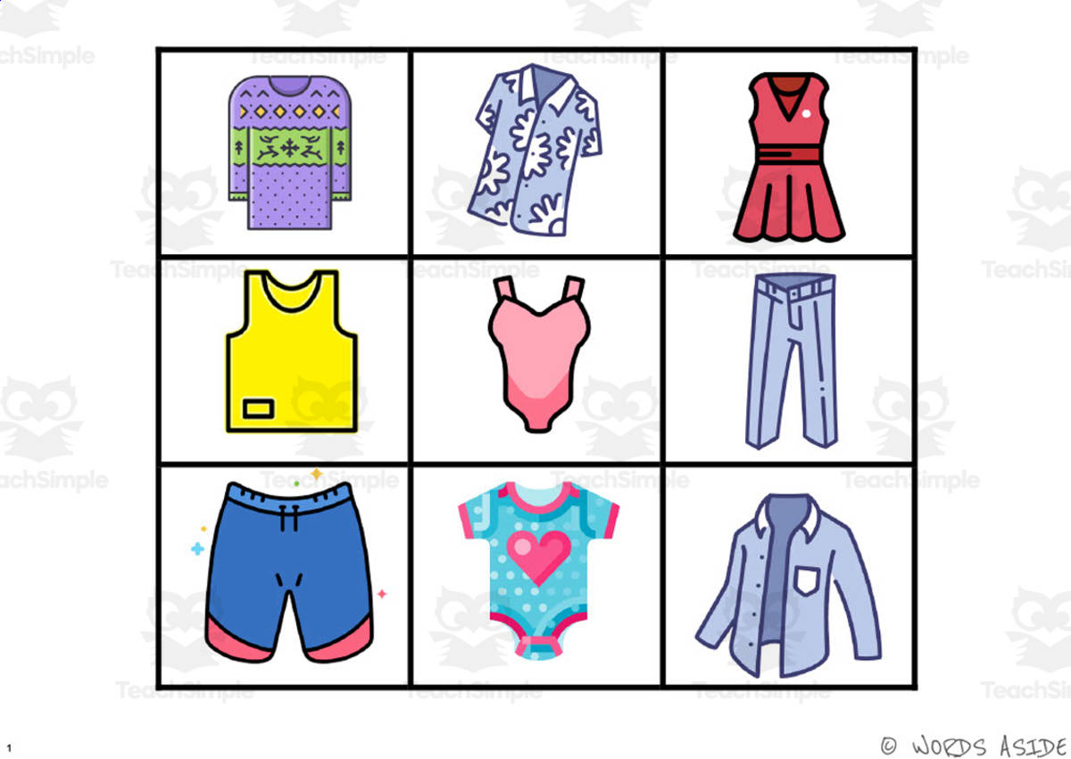 An educational teaching resource from WORDS ASIDE entitled Cognitive Perceptual Boards | Clothes Pack 1 downloadable at Teach Simple.