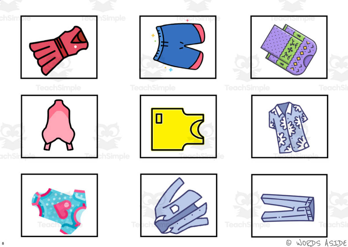 An educational teaching resource from WORDS ASIDE entitled Cognitive Perceptual Boards | Clothes Pack 3 downloadable at Teach Simple.