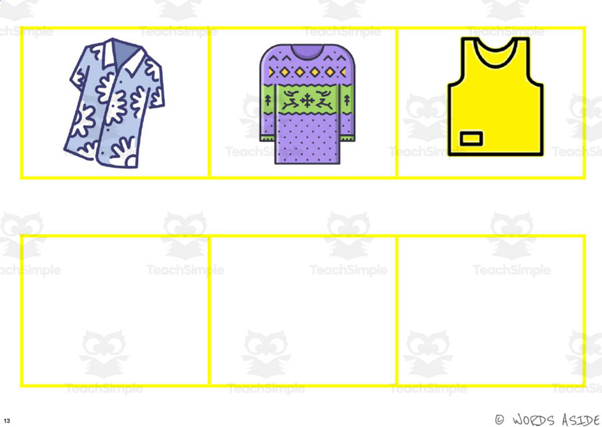 An educational teaching resource from WORDS ASIDE entitled Cognitive Perceptual Boards | Clothes Pack 5 downloadable at Teach Simple.