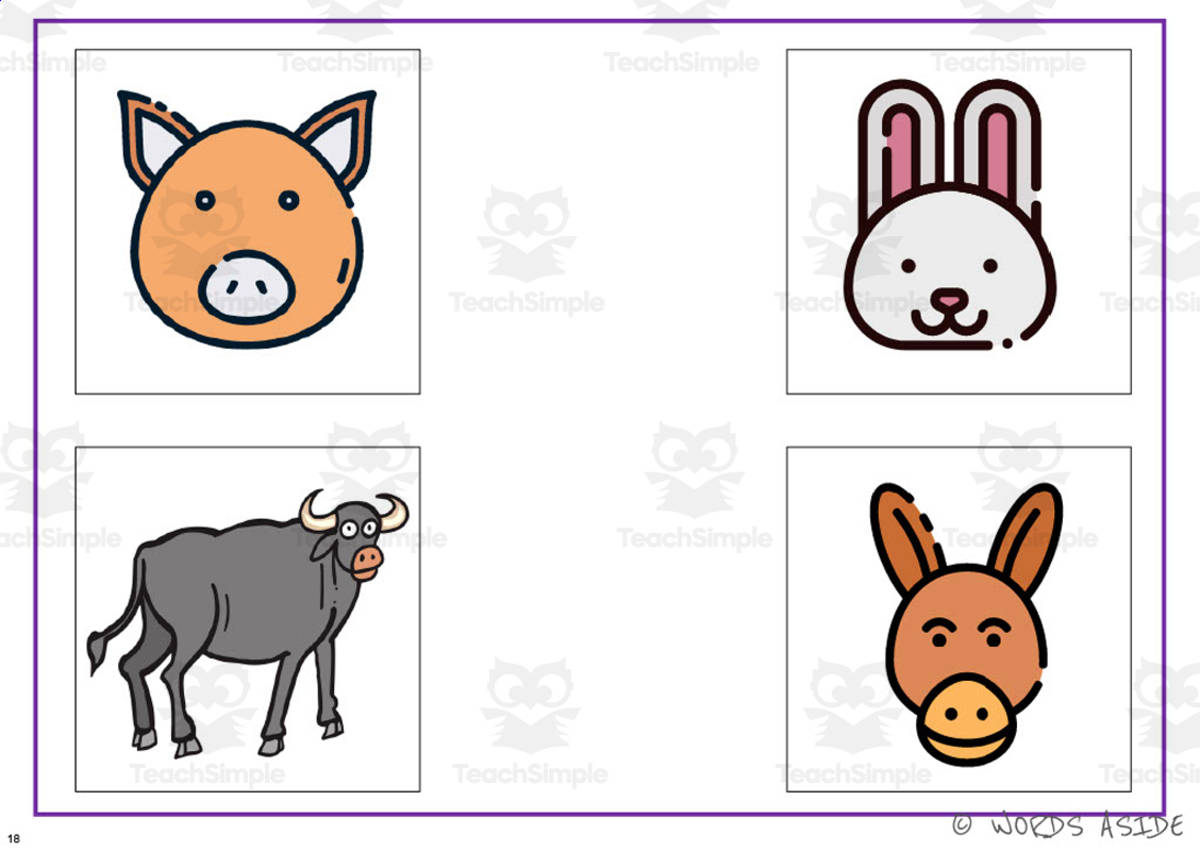 An educational teaching resource from WORDS ASIDE entitled Cognitive Perceptual Boards | Farm Animals Pack 7 downloadable at Teach Simple.