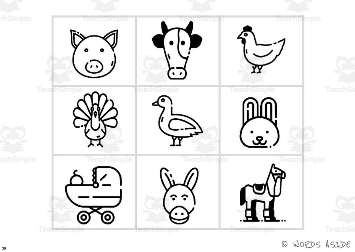 An educational teaching resource from WORDS ASIDE entitled Cognitive Perceptual Boards | Farm Animals Pack 8 downloadable at Teach Simple.