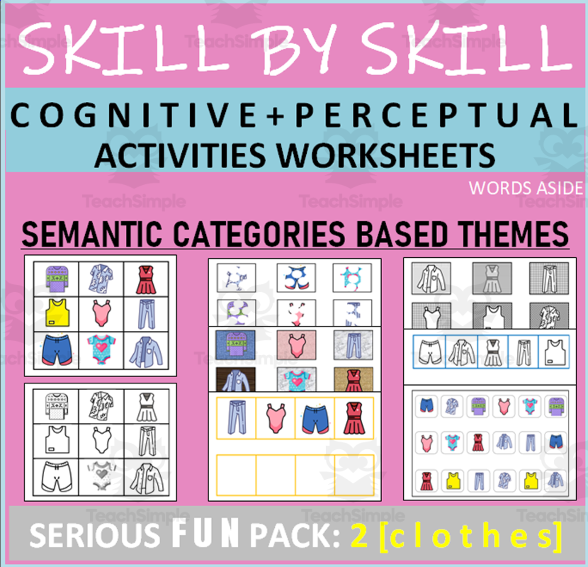 An educational teaching resource from WORDS ASIDE entitled Cognitive Perceptual Worksheets | Category Themes | 2 downloadable at Teach Simple.