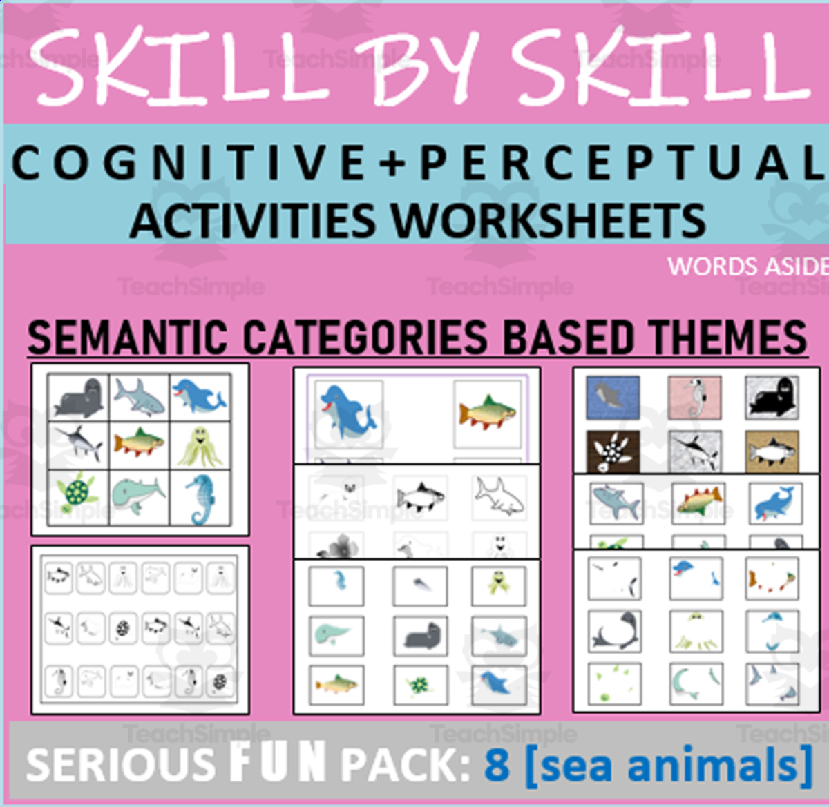 An educational teaching resource from WORDS ASIDE entitled Cognitive Perceptual Worksheets | Category Themes | 8 downloadable at Teach Simple.