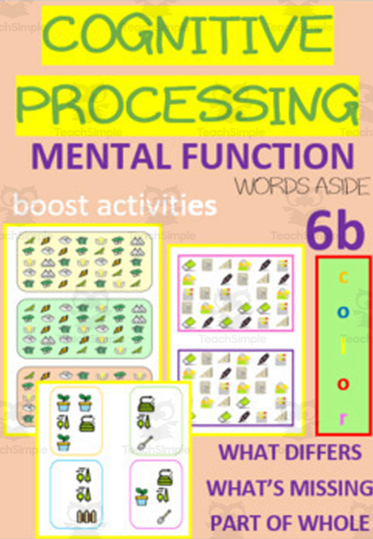 An educational teaching resource from WORDS ASIDE entitled Cognitive Processing | Mental Function Boost Activities - COLORED 6b downloadable at Teach Simple.