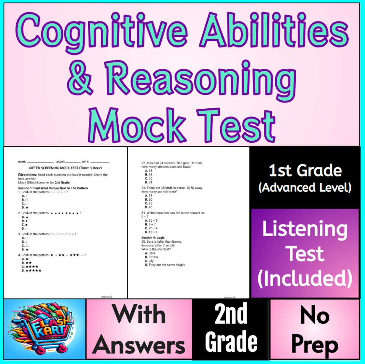 Cognitive Skills & Reasoning Practice Test for 1st & 2nd Grade preview