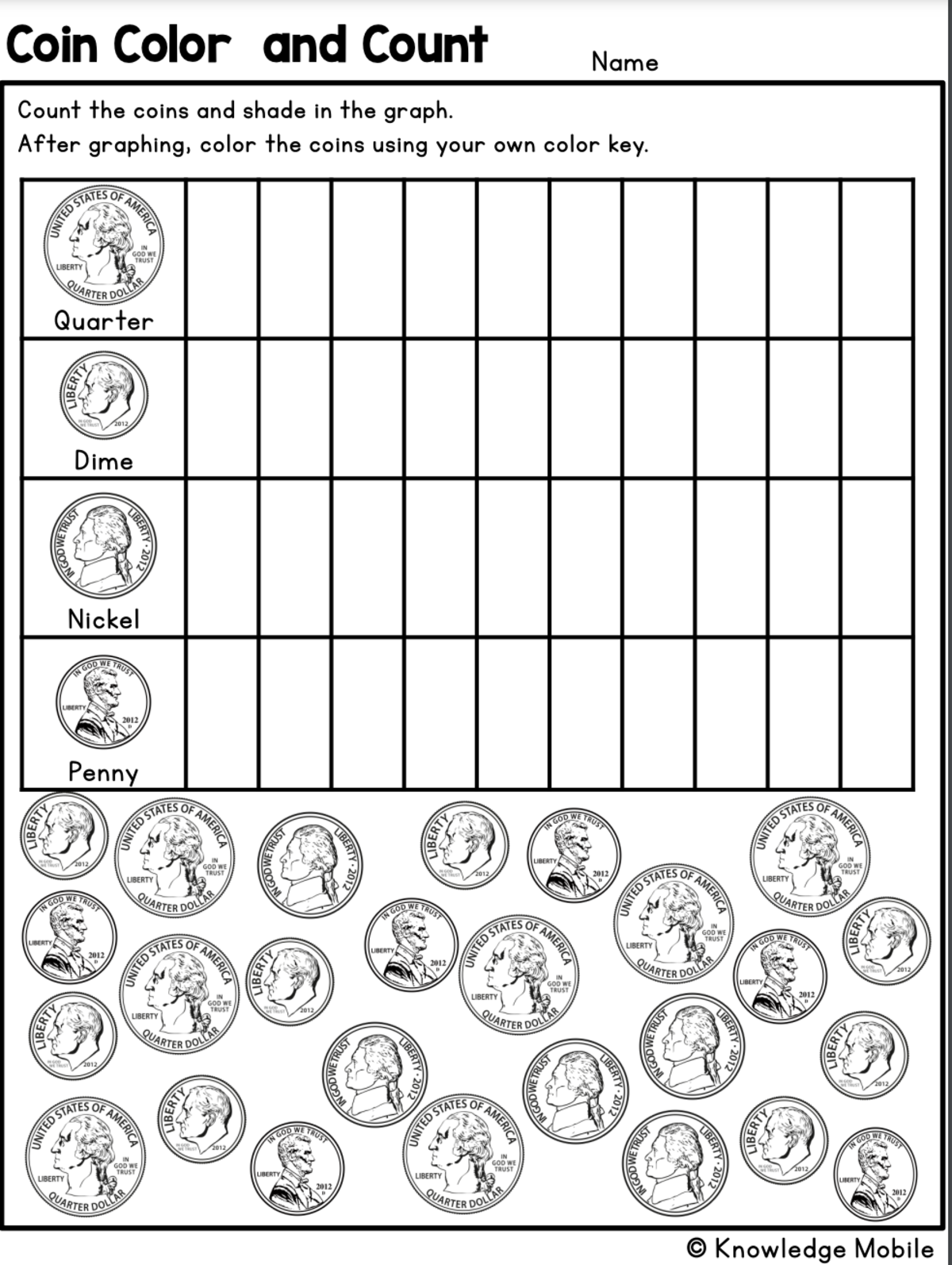 An educational teaching resource from Knowledge Mobile entitled Coin Color and Count downloadable at Teach Simple.