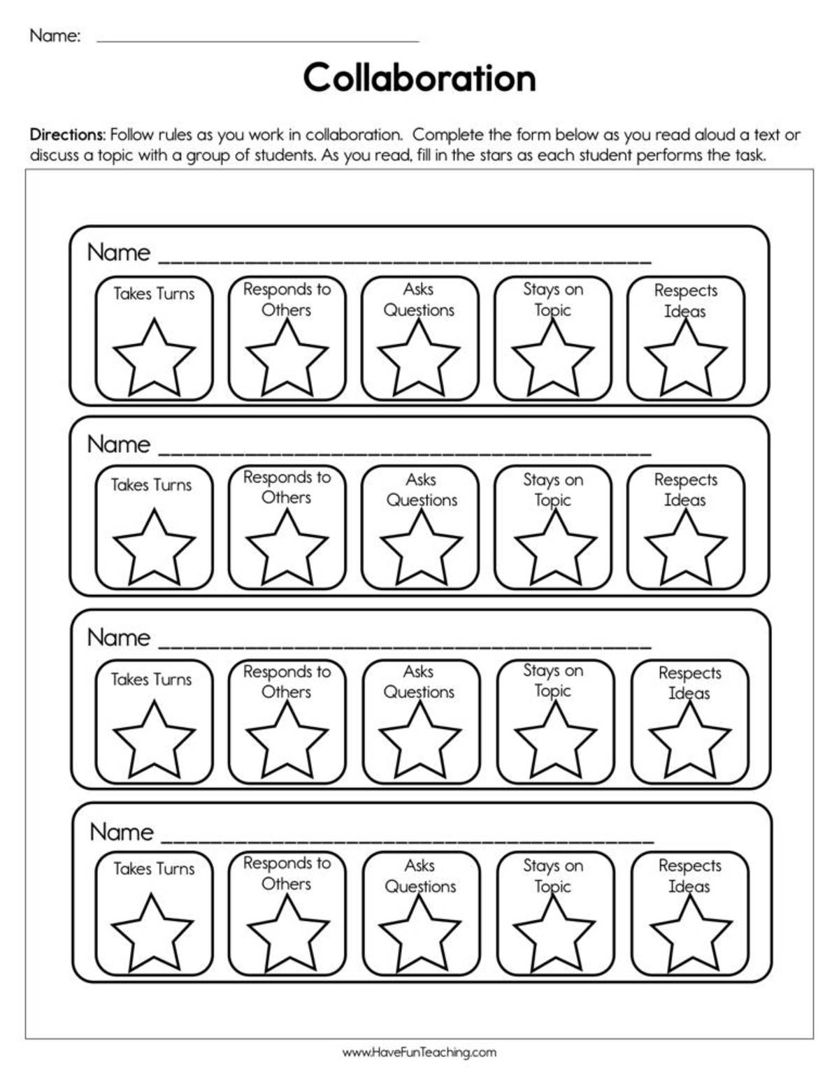 An educational teaching resource from Have Fun Teaching entitled Collaboration Worksheet downloadable at Teach Simple.