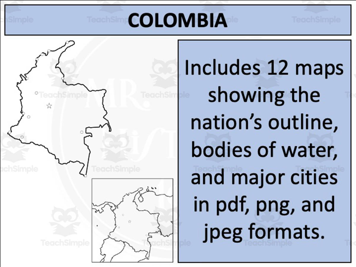 An educational teaching resource from Mr Gray History entitled Colombia Map Resources downloadable at Teach Simple.