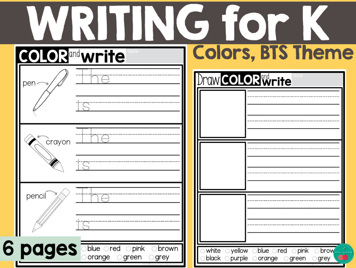 An educational teaching resource from Cherry Workshop entitled Color and Write for Kindergarten downloadable at Teach Simple.