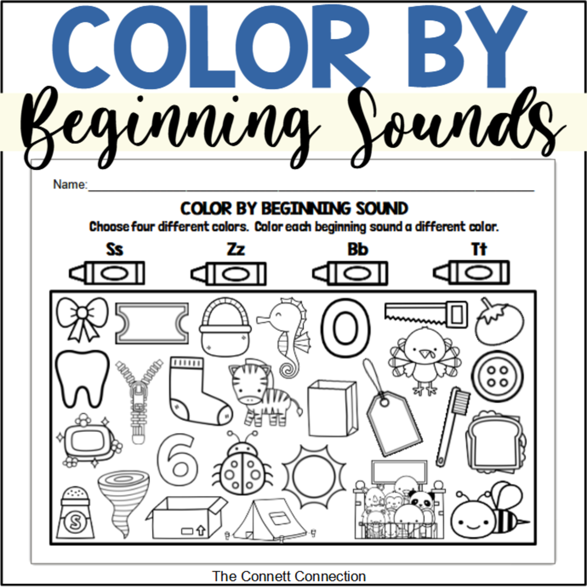 An educational teaching resource from The Connett Connection entitled Color by Beginning Sounds downloadable at Teach Simple.