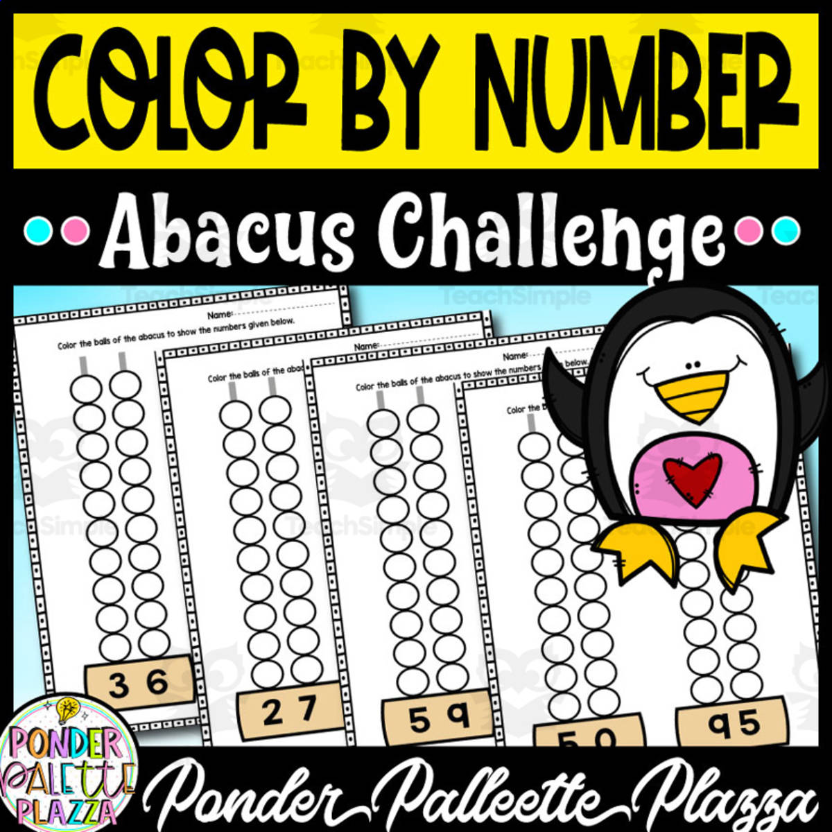 An educational teaching resource from Ponder Palette Plazza entitled Color By Number - Abacus Challenge - 20 Pages downloadable at Teach Simple.