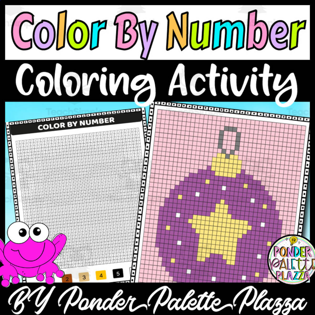 An educational teaching resource from Ponder Palette Plazza entitled Color By Number - Coloring Christmas bauble downloadable at Teach Simple.