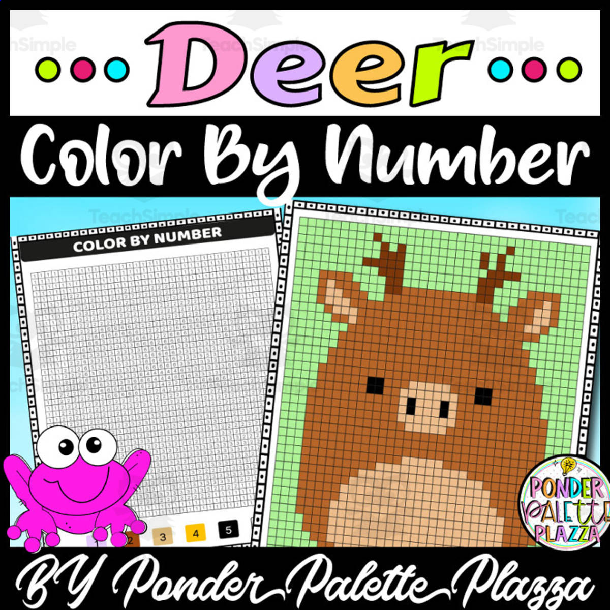 An educational teaching resource from Ponder Palette Plazza entitled Color By Number - Deer Shape - Coloring Activity downloadable at Teach Simple.