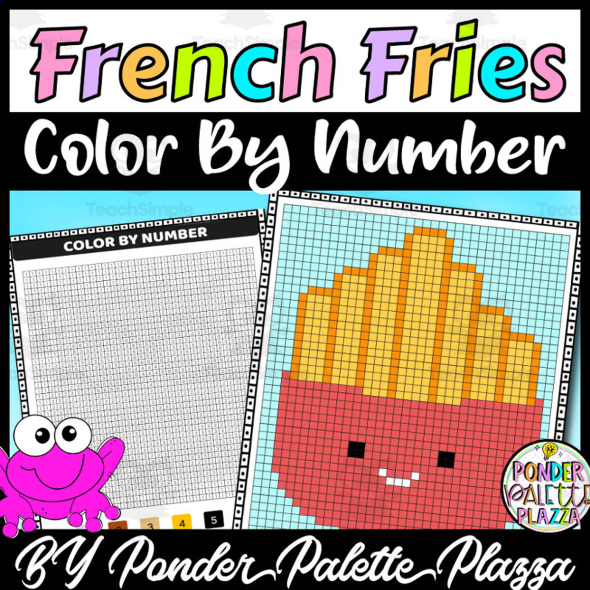 An educational teaching resource from Ponder Palette Plazza entitled Color By Number - French Fries Shape - Coloring Activity downloadable at Teach Simple.