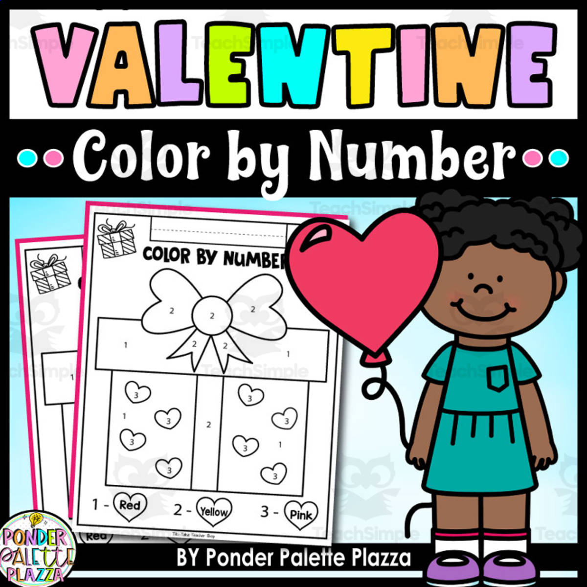 An educational teaching resource from Ponder Palette Plazza entitled Color By Number Gift - Valentine's Day downloadable at Teach Simple.