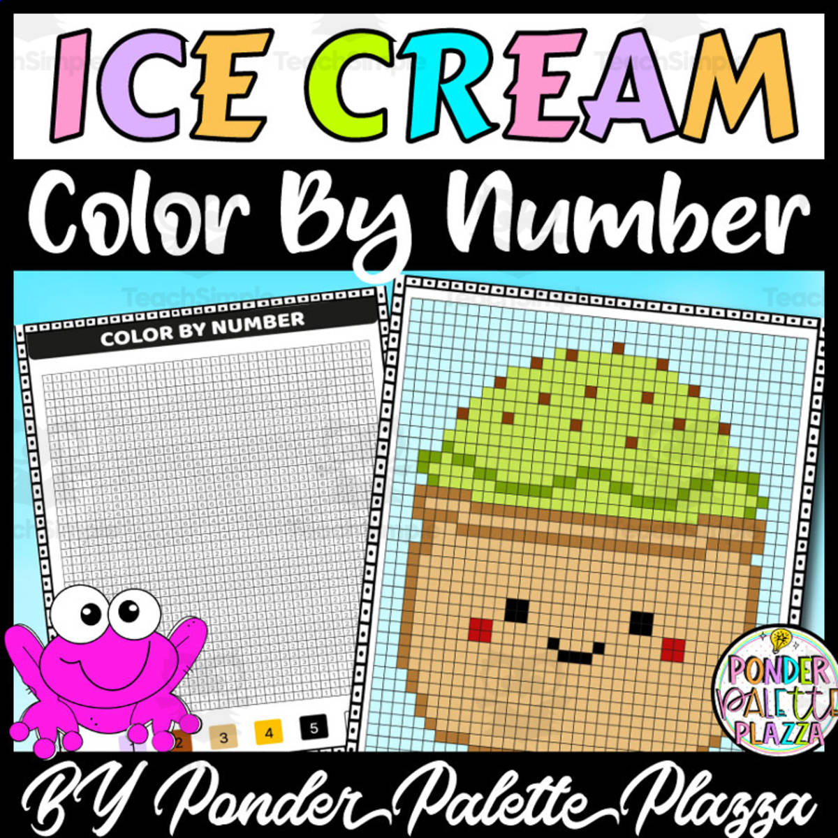 An educational teaching resource from Ponder Palette Plazza entitled Color By Number - Green Ice Cream - Coloring Activity downloadable at Teach Simple.