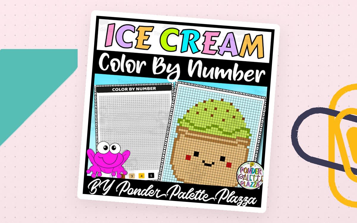 An educational teaching resource from Ponder Palette Plazza entitled Color By Number - Green Ice Cream - Coloring Activity downloadable at Teach Simple.
