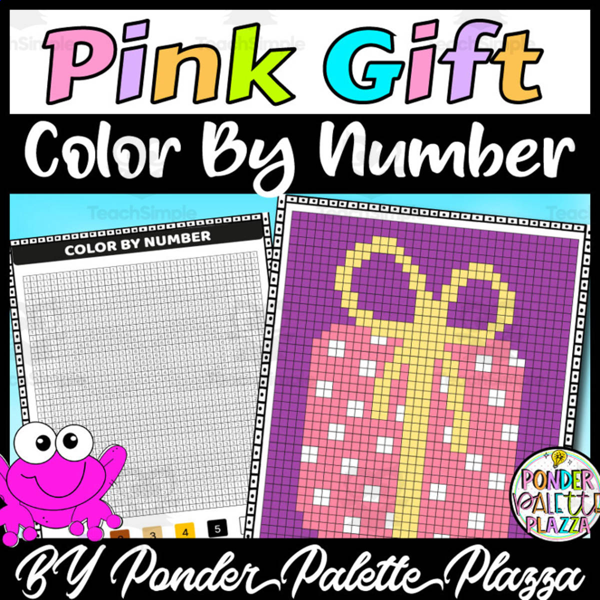 An educational teaching resource from Ponder Palette Plazza entitled Color By Number - Pink Gift Shape - Coloring Activity downloadable at Teach Simple.