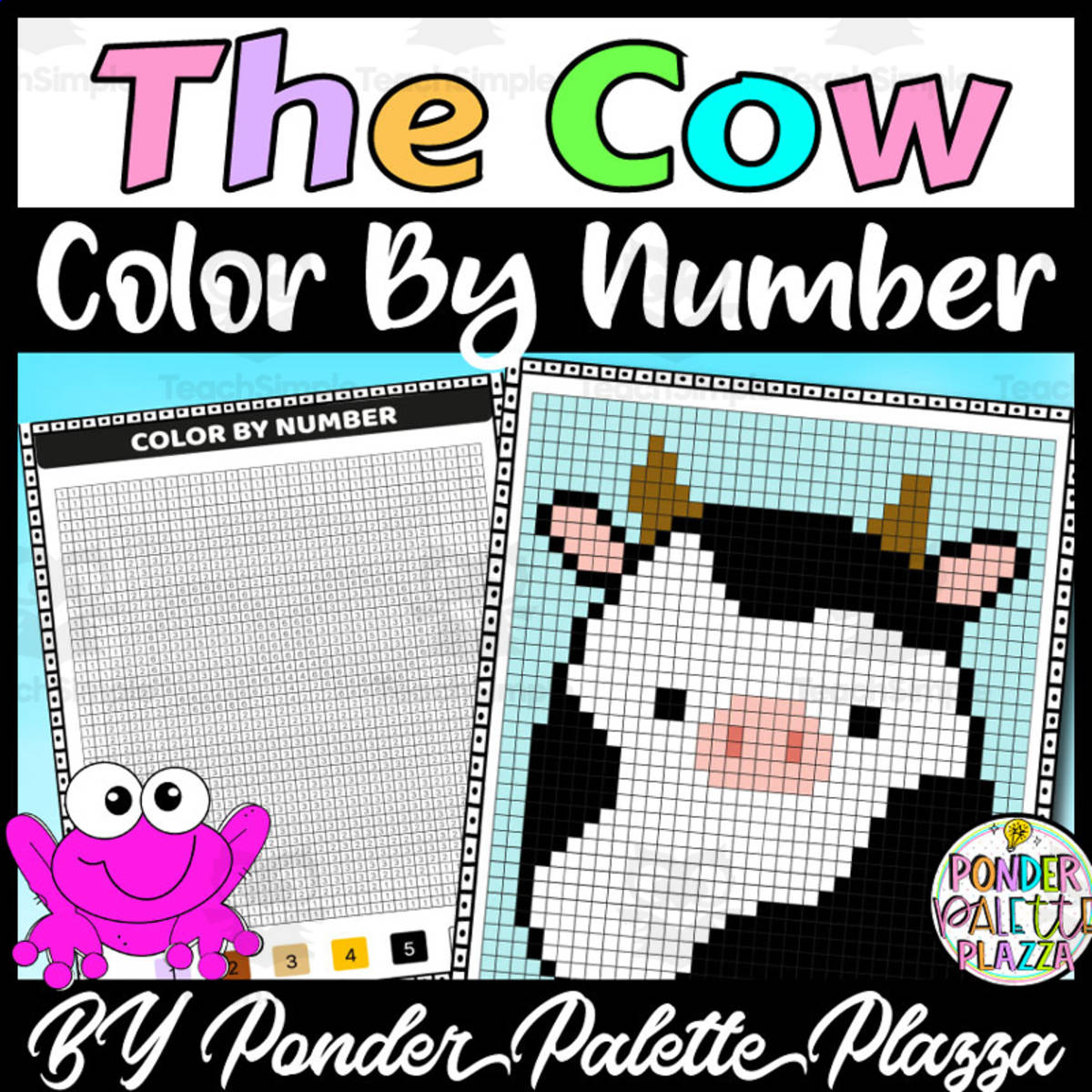 An educational teaching resource from Ponder Palette Plazza entitled Color By Number - The Cow Shape - Coloring Activity downloadable at Teach Simple.