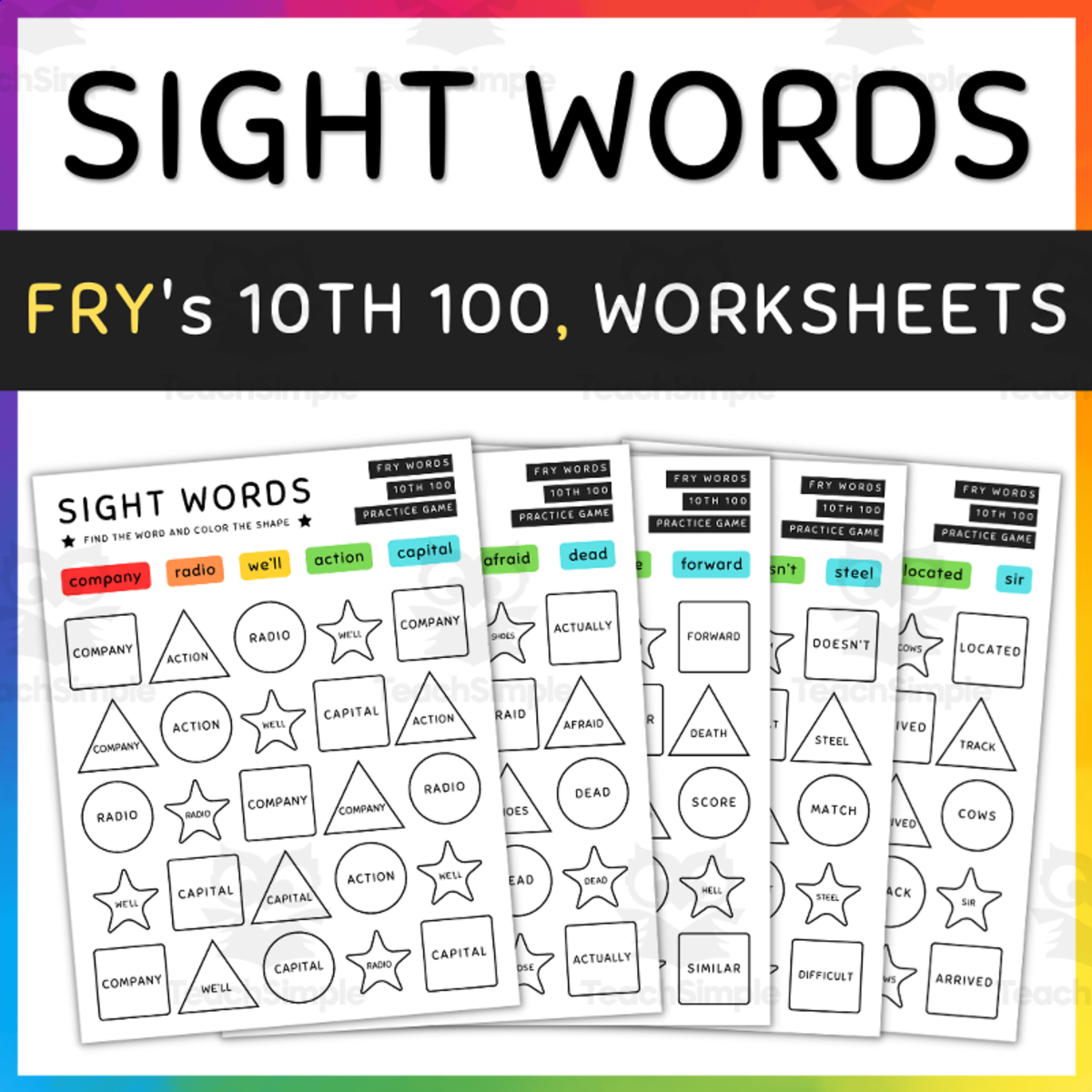 An educational teaching resource from TeacherYouWant entitled Color by Sight Word Game, High Frequency FRY Words, 10th 100 - SET 8 downloadable at Teach Simple.