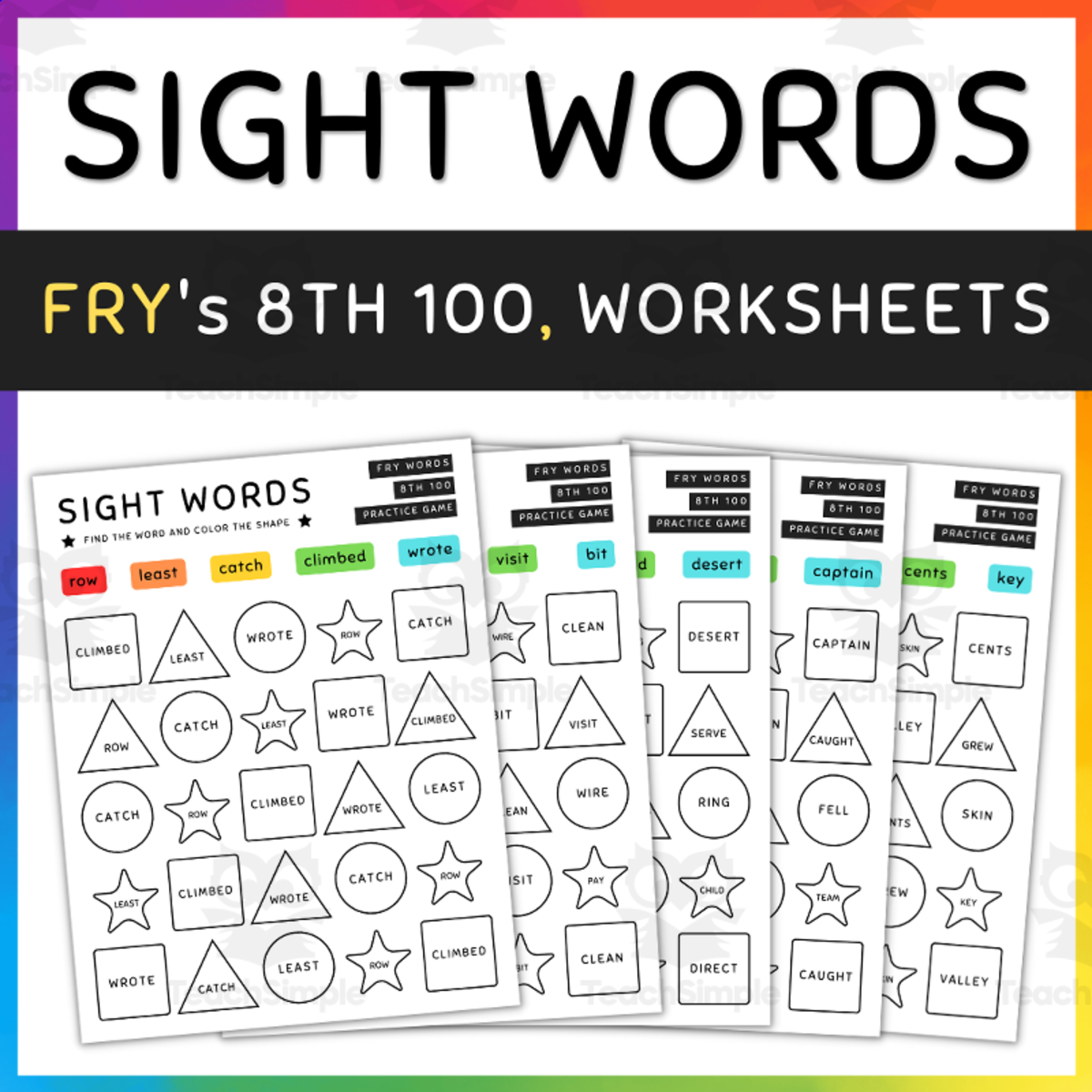 An educational teaching resource from TeacherYouWant entitled Color by Sight Word Game, High Frequency FRY Words, 8th 100 - SET 8 downloadable at Teach Simple.