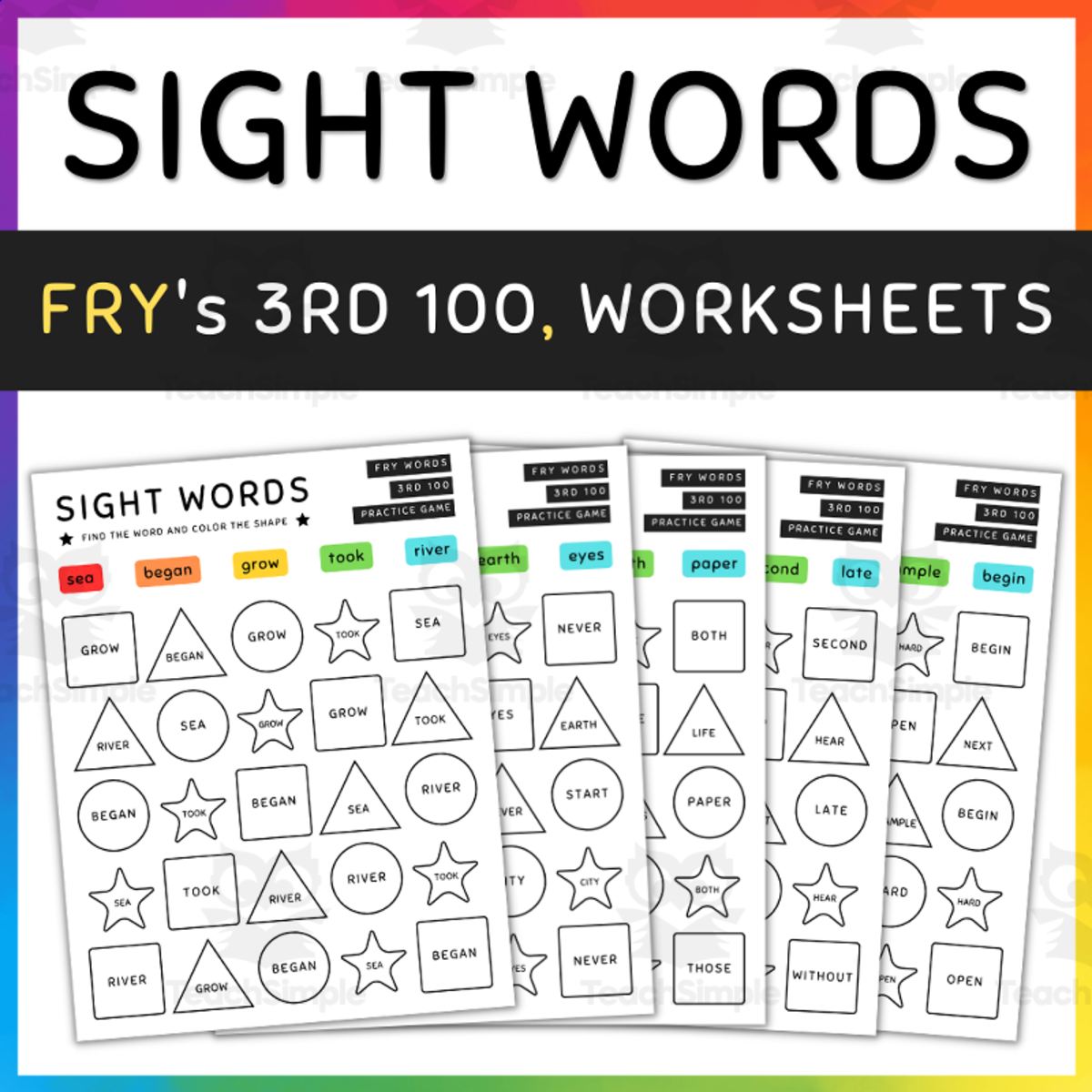 An educational teaching resource from TeacherYouWant entitled Color by Sight Word Practice Game, High Frequency FRY Words, 3rd 100 - SET 8 downloadable at Teach Simple.