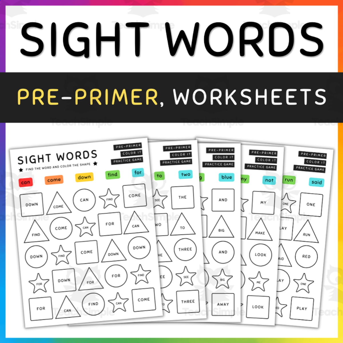 An educational teaching resource from TeacherYouWant entitled Color by Sight Word Practice Game, Pre-Primer - SET 8 downloadable at Teach Simple.