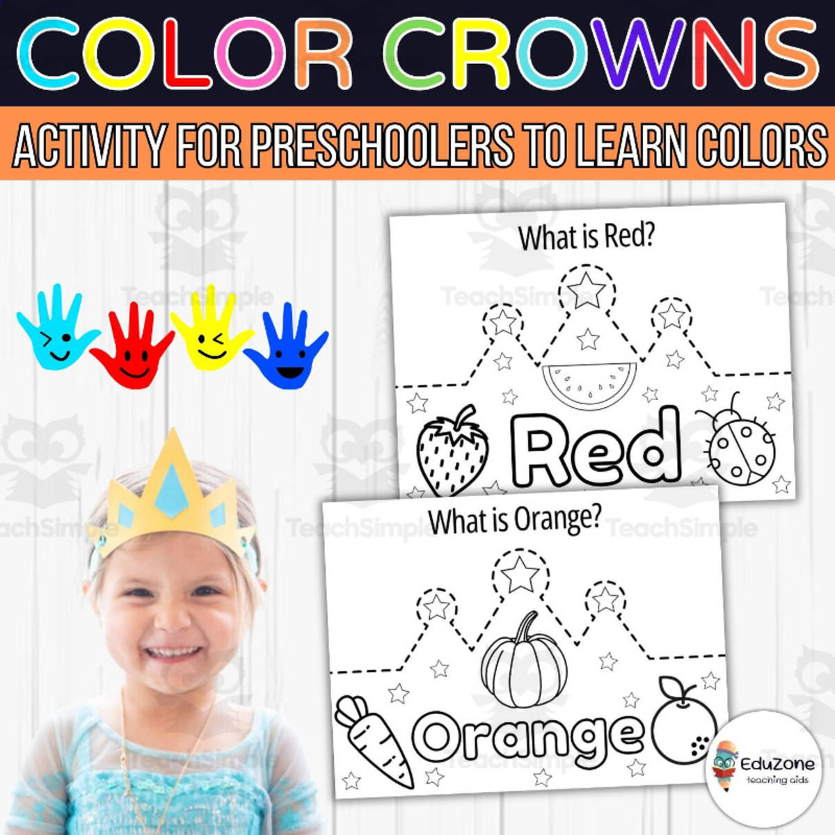 An educational teaching resource from Style Your Classroom entitled Color Crowns: A Fun and Educational Activity to Learn Colors. downloadable at Teach Simple.