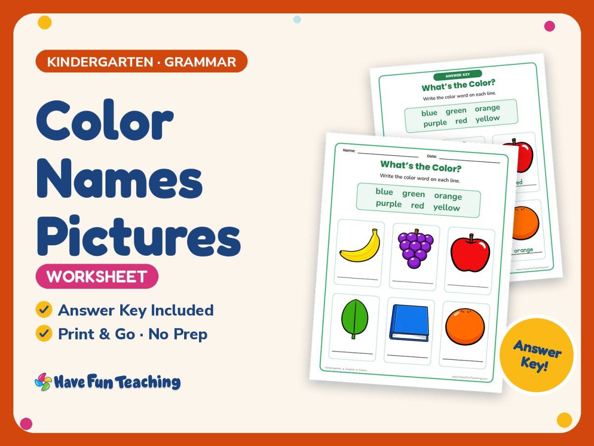 Color Names Pictures Worksheet – Kindergarten Colors Practice preview