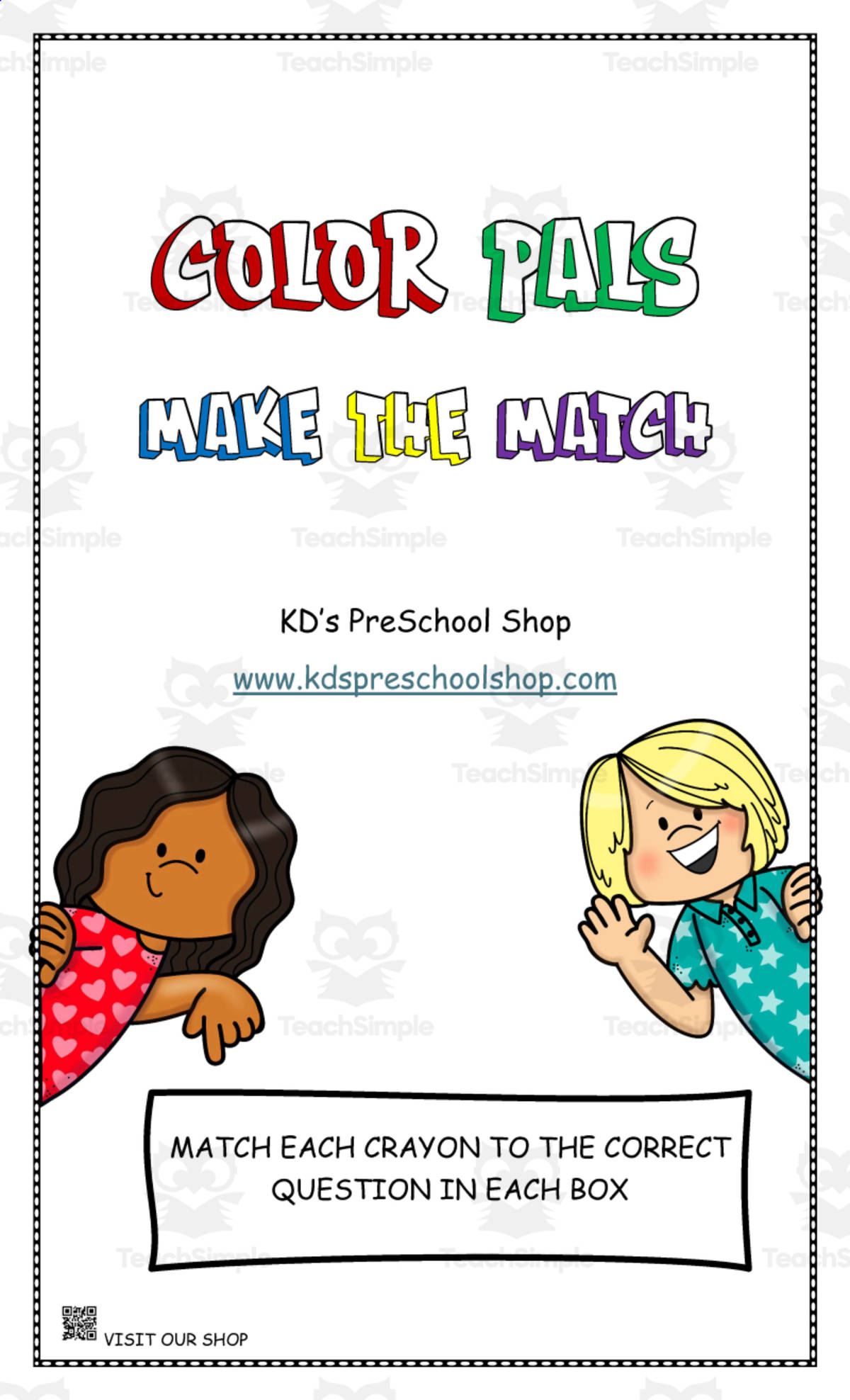 An educational teaching resource from KD's Kids School Shop entitled Color Pals Make the Match downloadable at Teach Simple.