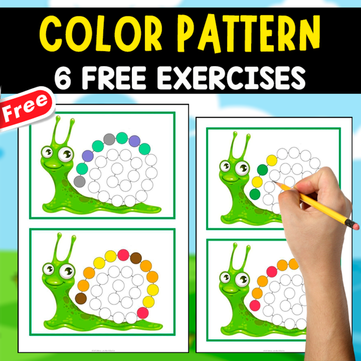 An educational teaching resource from EDITORIAL LAURA EDUCA entitled COLOR PATTERN | 6 FREE EXERCISES downloadable at Teach Simple.