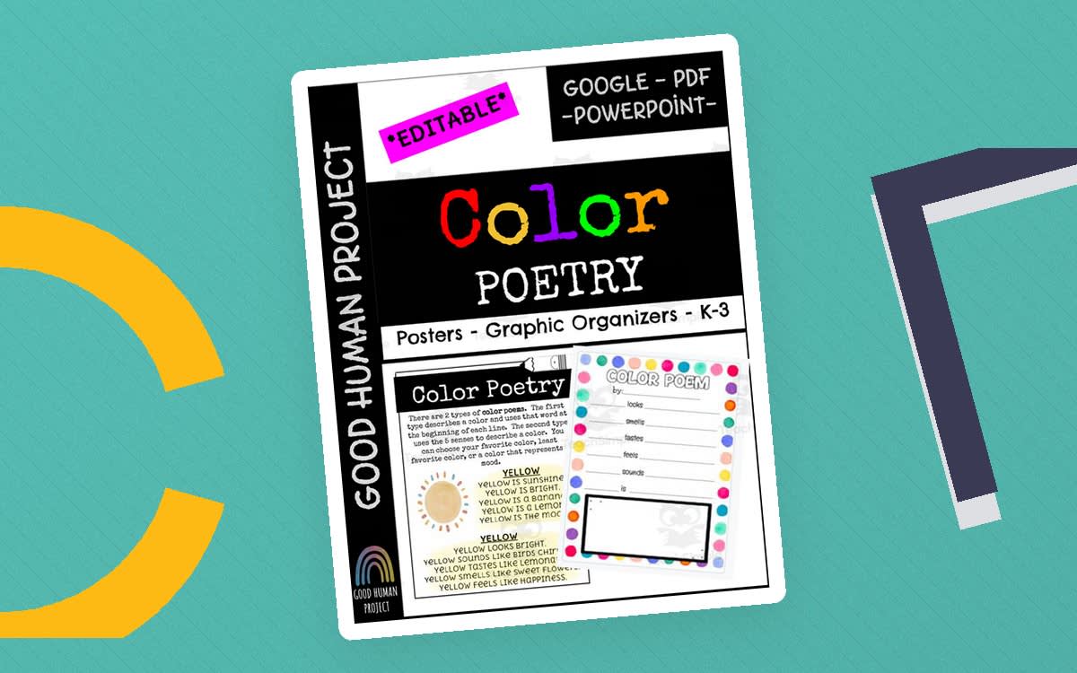 An educational teaching resource from Good Human Project entitled Color Poetry Writing | Posters & Graphic Organizers downloadable at Teach Simple.