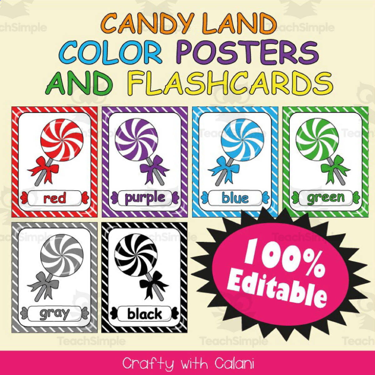 An educational teaching resource from Crafty with Calani entitled Color Poster Classroom Decor in Candy Land Theme - 100% Editable downloadable at Teach Simple.