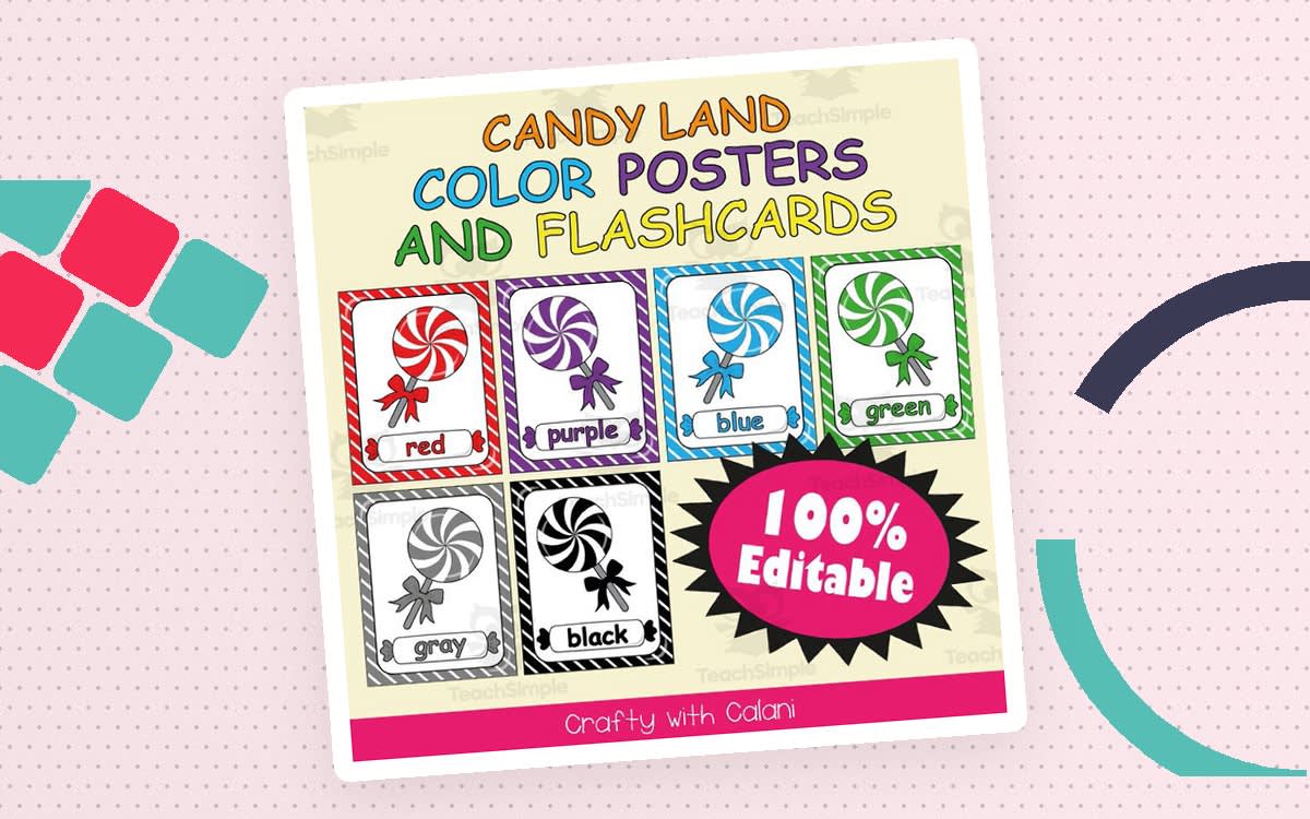 An educational teaching resource from Crafty with Calani entitled Color Poster Classroom Decor in Candy Land Theme - 100% Editable downloadable at Teach Simple.
