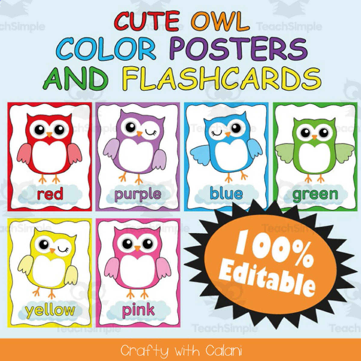 An educational teaching resource from Crafty with Calani entitled Color Poster Classroom Decor in Owl Theme - 100% Editable downloadable at Teach Simple.