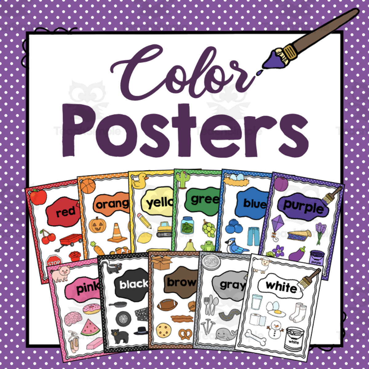An educational teaching resource from Simply Schoolgirl entitled Color Posters | Learning Colors | Preschool Worksheets downloadable at Teach Simple.