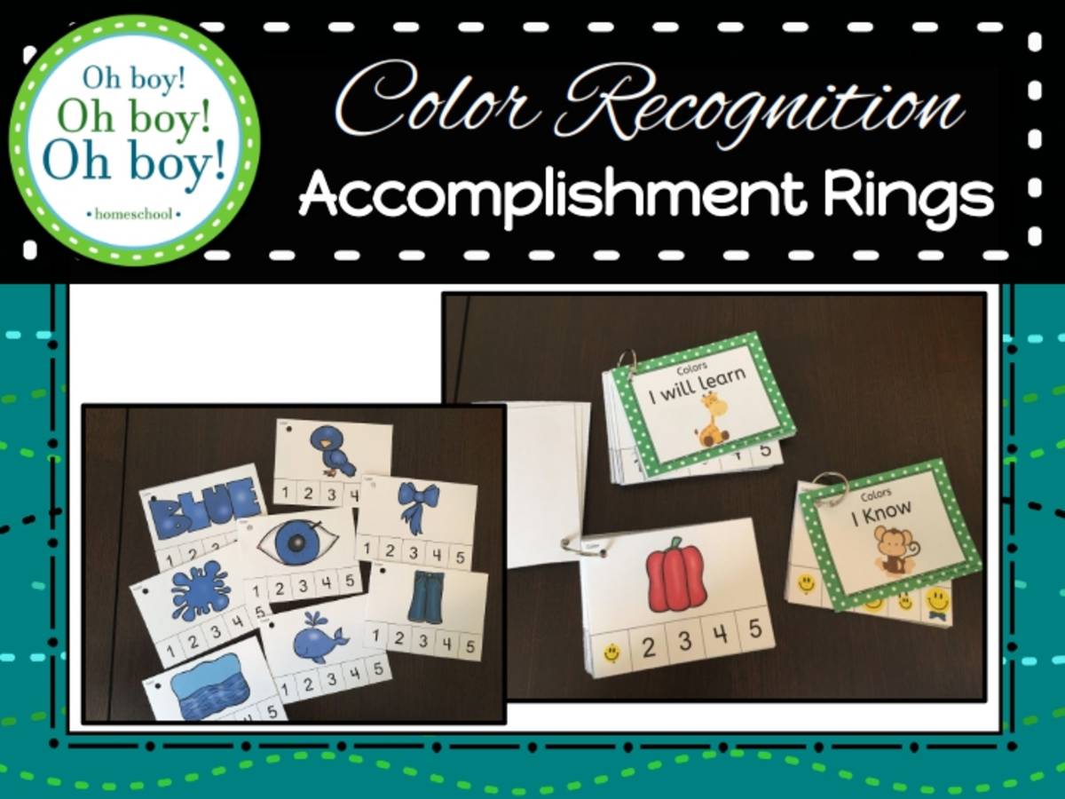 An educational teaching resource from Oh Boy Homeschool entitled Color Recognition Accomplishment Rings downloadable at Teach Simple.