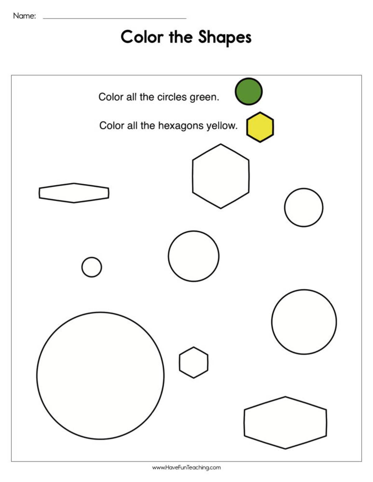 An educational teaching resource from Have Fun Teaching entitled Color the Shapes Worksheet downloadable at Teach Simple.